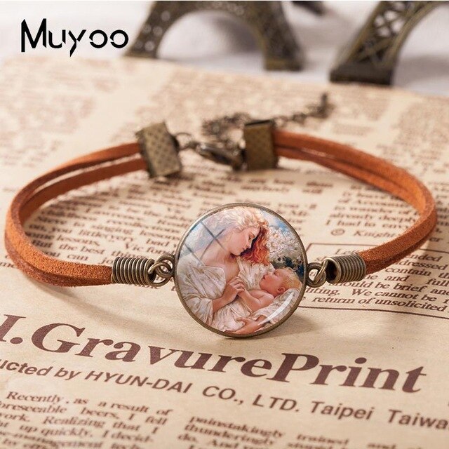 2018 New Mother And Children Leather Bracelet Baby with Mommy Bracelets Glass Dome Cabochon Jewelry Mother's Day Gift