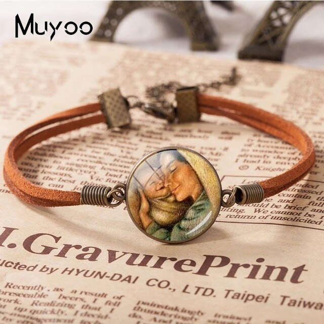 2018 New Mother And Children Leather Bracelet Baby with Mommy Bracelets Glass Dome Cabochon Jewelry Mother's Day Gift