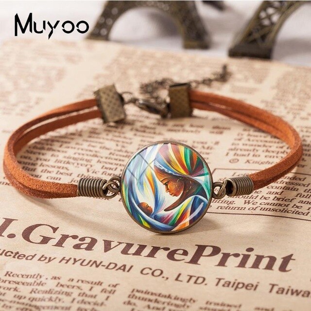 2018 New Mother And Children Leather Bracelet Baby with Mommy Bracelets Glass Dome Cabochon Jewelry Mother's Day Gift