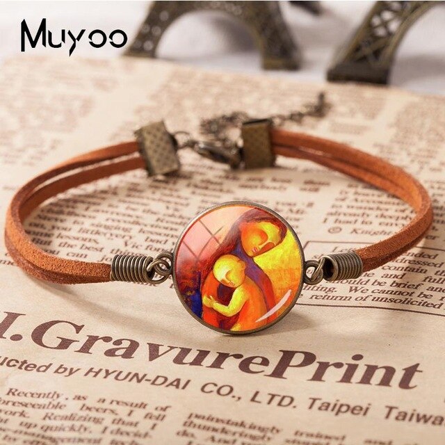 2018 New Mother And Children Leather Bracelet Baby with Mommy Bracelets Glass Dome Cabochon Jewelry Mother's Day Gift