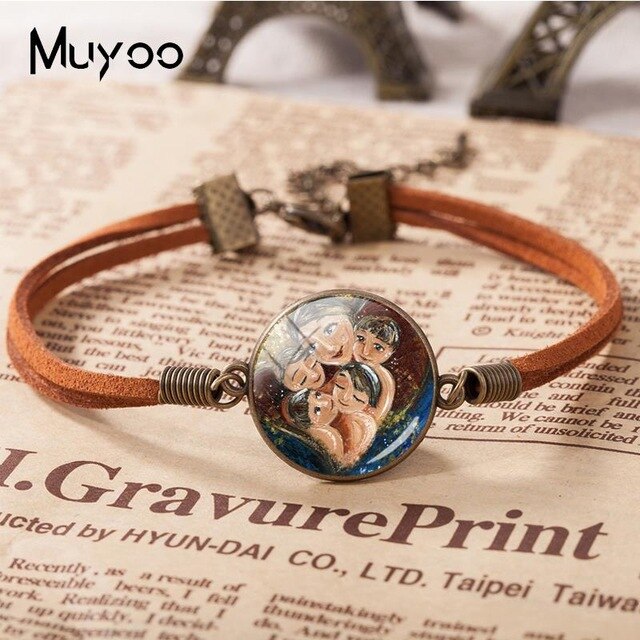 2018 New Mother And Children Leather Bracelet Baby with Mommy Bracelets Glass Dome Cabochon Jewelry Mother's Day Gift