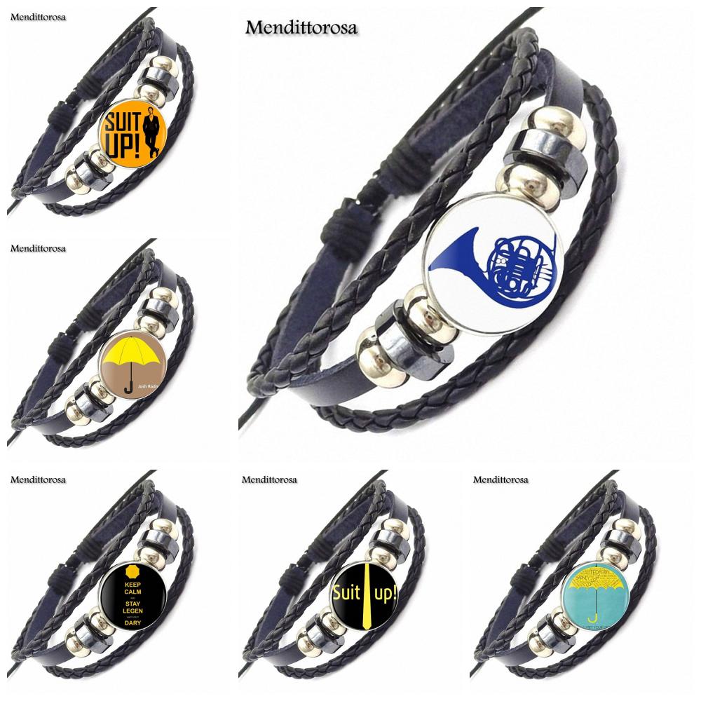 How I Met Your Mother Umbrella Yellow 2017 Retro Style Jewelry With Glass Cabochon Black Leather Bracelet Bangle For Unisex