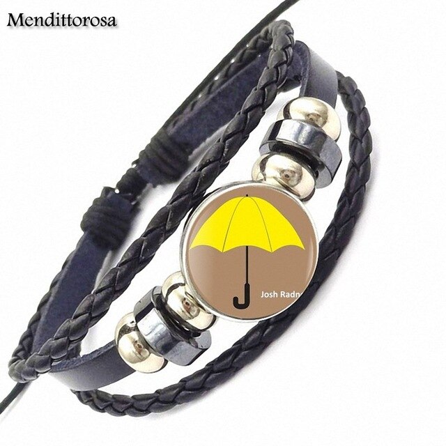 How I Met Your Mother Umbrella Yellow 2017 Retro Style Jewelry With Glass Cabochon Black Leather Bracelet Bangle For Unisex