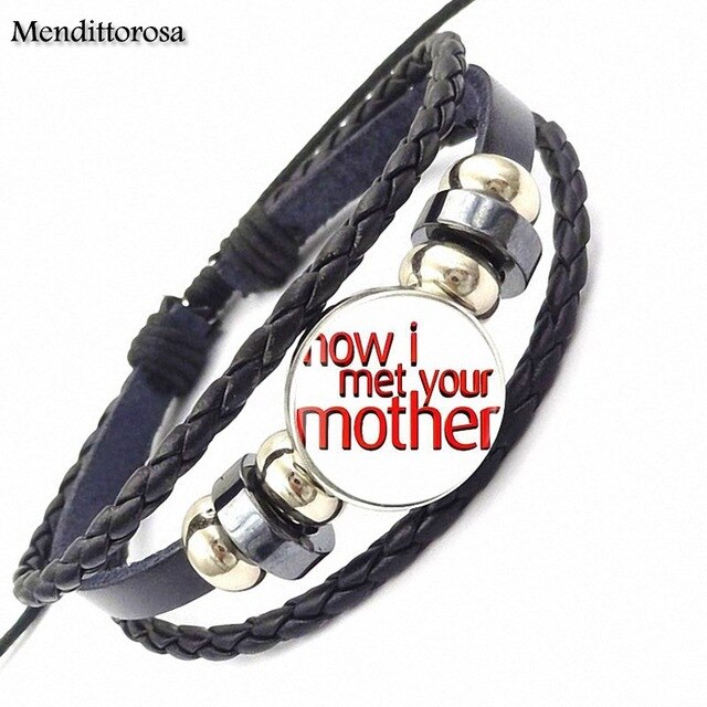 How I Met Your Mother Umbrella Yellow 2017 Retro Style Jewelry With Glass Cabochon Black Leather Bracelet Bangle For Unisex