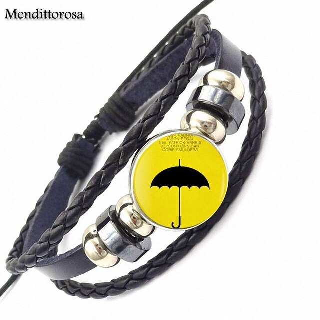 How I Met Your Mother Umbrella Yellow 2017 Retro Style Jewelry With Glass Cabochon Black Leather Bracelet Bangle For Unisex