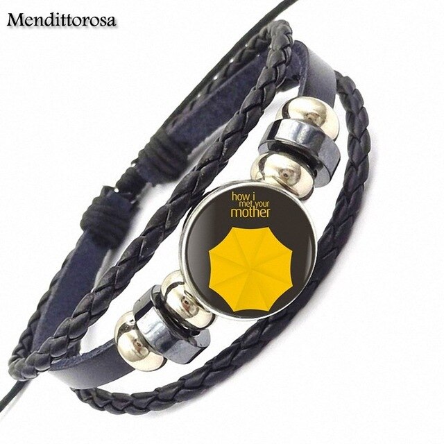How I Met Your Mother Umbrella Yellow 2017 Retro Style Jewelry With Glass Cabochon Black Leather Bracelet Bangle For Unisex