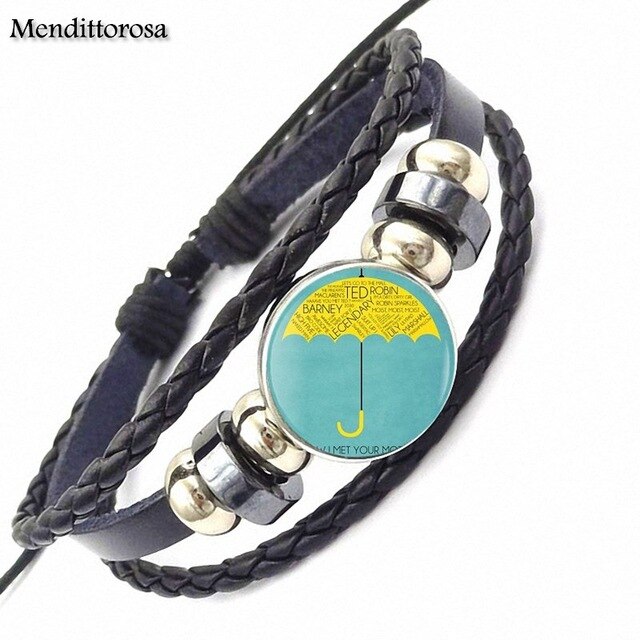 How I Met Your Mother Umbrella Yellow 2017 Retro Style Jewelry With Glass Cabochon Black Leather Bracelet Bangle For Unisex