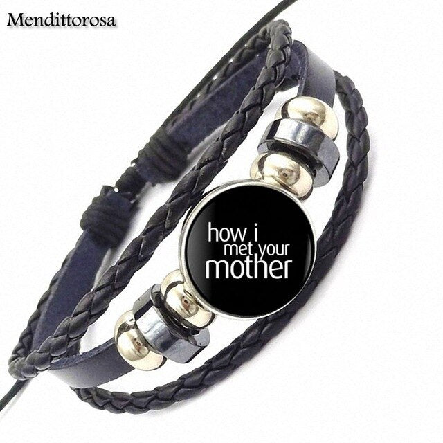 How I Met Your Mother Umbrella Yellow 2017 Retro Style Jewelry With Glass Cabochon Black Leather Bracelet Bangle For Unisex