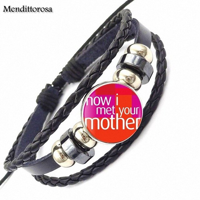 How I Met Your Mother Umbrella Yellow 2017 Retro Style Jewelry With Glass Cabochon Black Leather Bracelet Bangle For Unisex