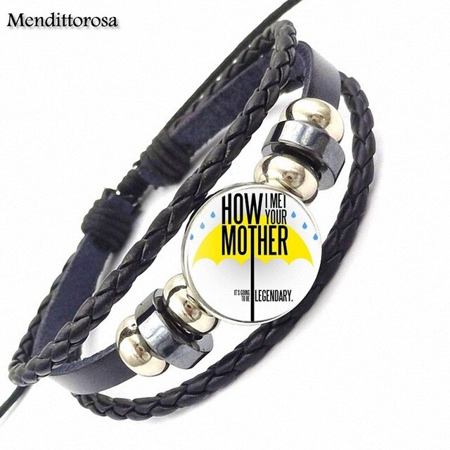 How I Met Your Mother Umbrella Yellow 2017 Retro Style Jewelry With Glass Cabochon Black Leather Bracelet Bangle For Unisex
