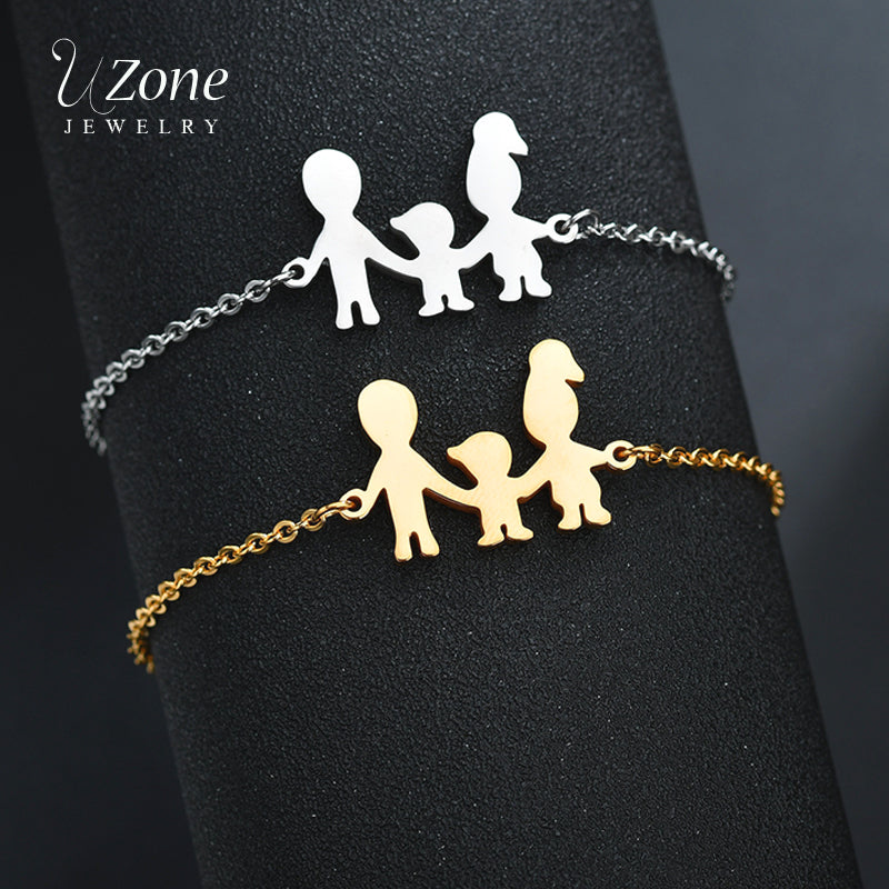 UZone Gold Silver Titanium Steel Family Bracelet Father Mother Son Boy Chain Bracelet Family Love Jewelry Mother Day Gift
