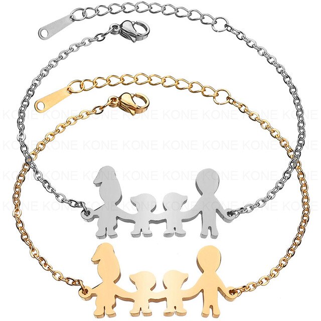 UZone Gold Silver Titanium Steel Family Bracelet Father Mother Son Boy Chain Bracelet Family Love Jewelry Mother Day Gift