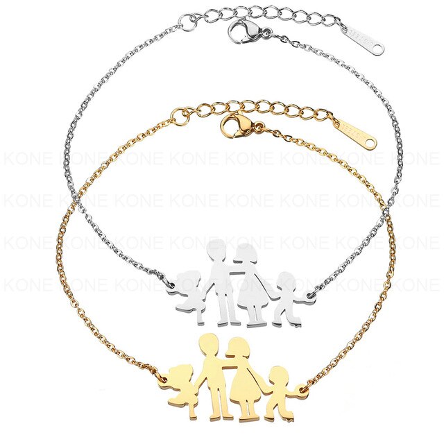 UZone Gold Silver Titanium Steel Family Bracelet Father Mother Son Boy Chain Bracelet Family Love Jewelry Mother Day Gift