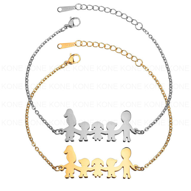UZone Gold Silver Titanium Steel Family Bracelet Father Mother Son Boy Chain Bracelet Family Love Jewelry Mother Day Gift