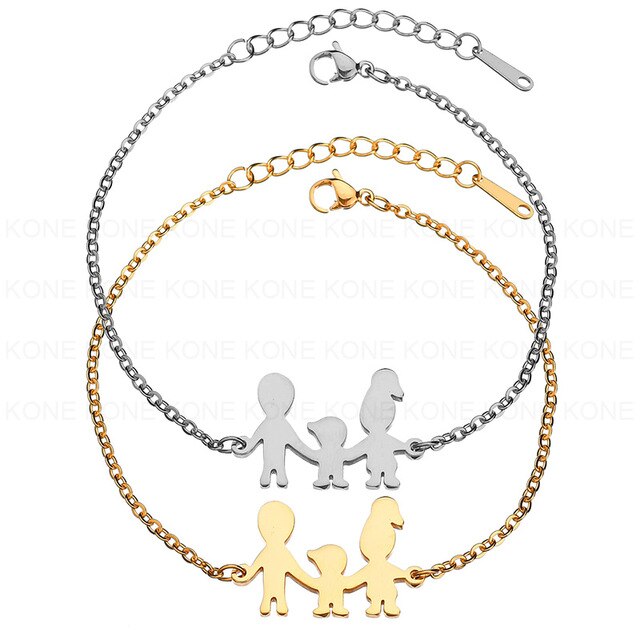 UZone Gold Silver Titanium Steel Family Bracelet Father Mother Son Boy Chain Bracelet Family Love Jewelry Mother Day Gift
