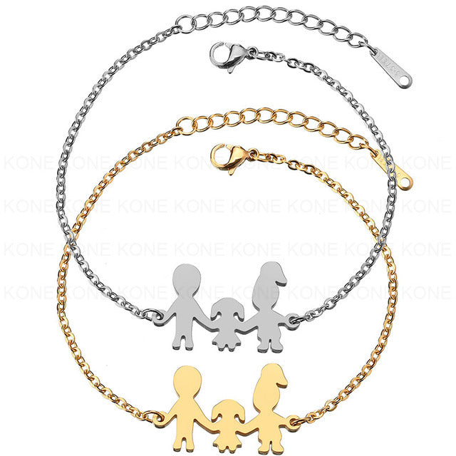 UZone Gold Silver Titanium Steel Family Bracelet Father Mother Son Boy Chain Bracelet Family Love Jewelry Mother Day Gift
