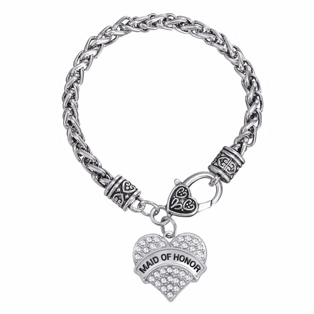 Fishhook Mother of the bride, Maid of honor crystal heart bracelet for wedding jewelry