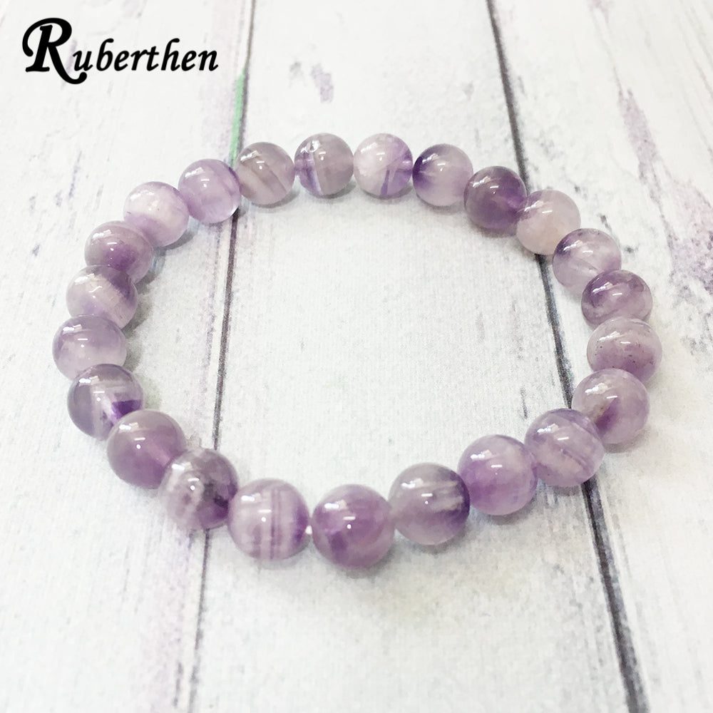 Ruberthen 8 mm Genuine Dream Purple Crystal Women`s Bracelet High Quality Energy Protecting Jewelry Mother`s Day Gift Bracelet