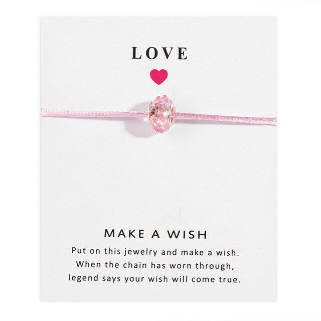 Lucky Rose Red Handmade Braided Rope  Wish Card Gift For Mother Girl Friend Women Jewelry