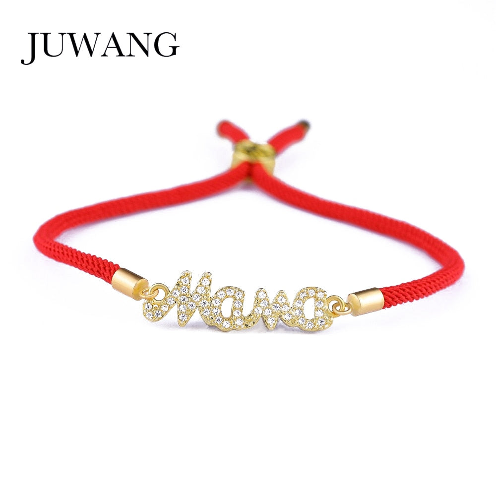 JUWANG Mother Mama Zircon Bracelet & Bangle Gold Color For Women Mom Boy Girls Charm Bracelet Adjustable New Year's Gift