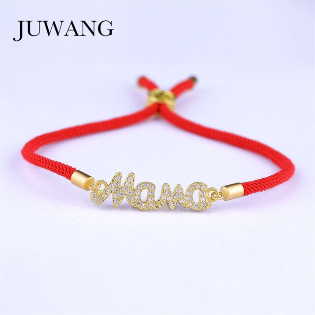 JUWANG Mother Mama Zircon Bracelet & Bangle Gold Color For Women Mom Boy Girls Charm Bracelet Adjustable New Year's Gift