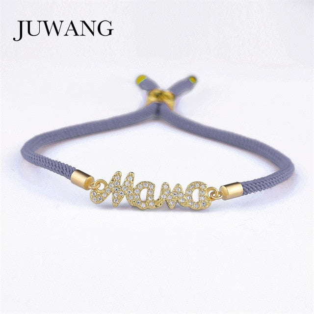 JUWANG Mother Mama Zircon Bracelet & Bangle Gold Color For Women Mom Boy Girls Charm Bracelet Adjustable New Year's Gift
