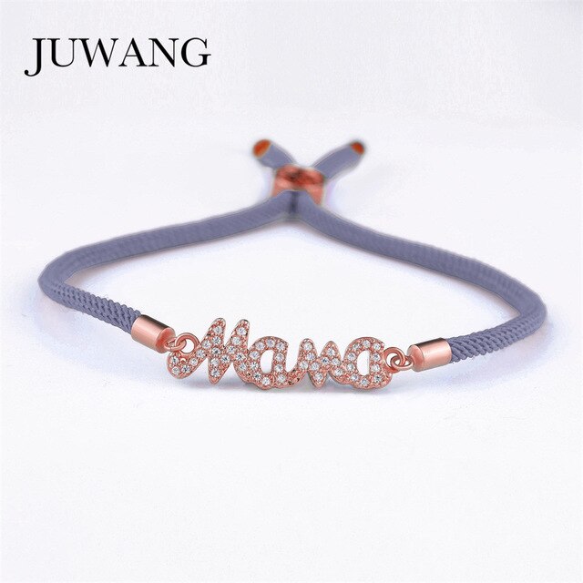 JUWANG Mother Mama Zircon Bracelet & Bangle Gold Color For Women Mom Boy Girls Charm Bracelet Adjustable New Year's Gift