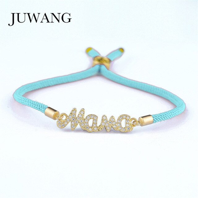 JUWANG Mother Mama Zircon Bracelet & Bangle Gold Color For Women Mom Boy Girls Charm Bracelet Adjustable New Year's Gift