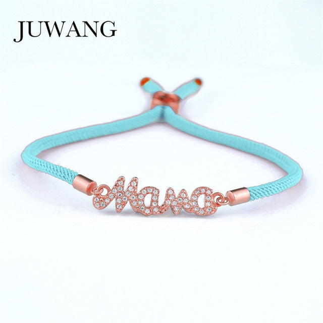 JUWANG Mother Mama Zircon Bracelet & Bangle Gold Color For Women Mom Boy Girls Charm Bracelet Adjustable New Year's Gift
