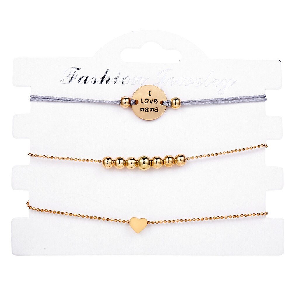 3Pc/set Golden Love Beaded Bracelet Rope Chain Women's Bracelet Mother's Day Gifts for Mother