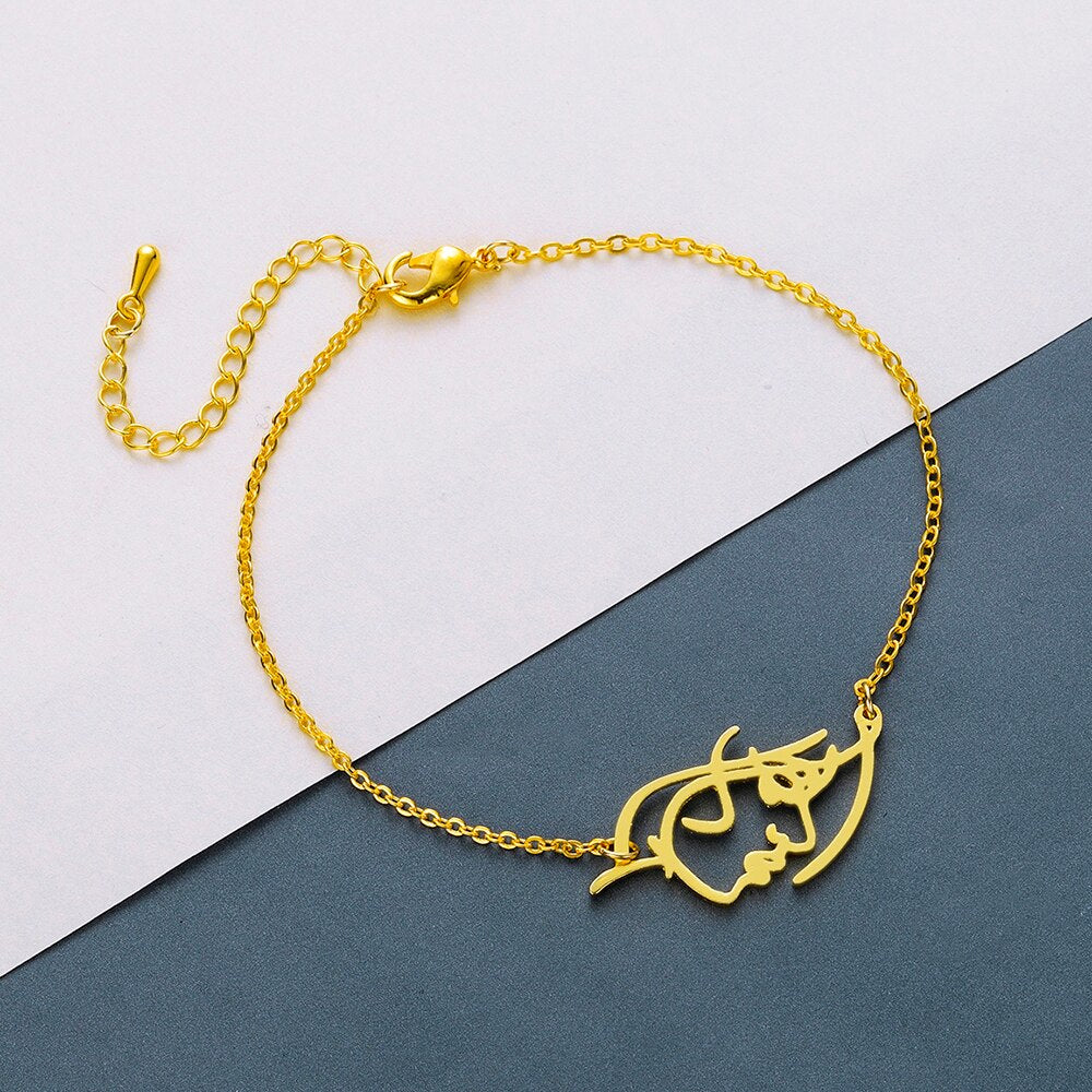 Chandler Fashion Stainless Steel Figure Bracelets With Mom Girl Charm Adjustable Gold Color Bracelets Bangle Mother Family Gift