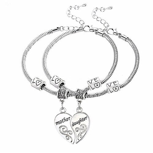 2Pcs Mother Daughter Love Heart Bracelets Family Gifts Women Jewelry Bangles