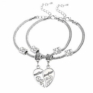 2Pcs Mother Daughter Love Heart Bracelets Family Gifts Women Jewelry Bangles