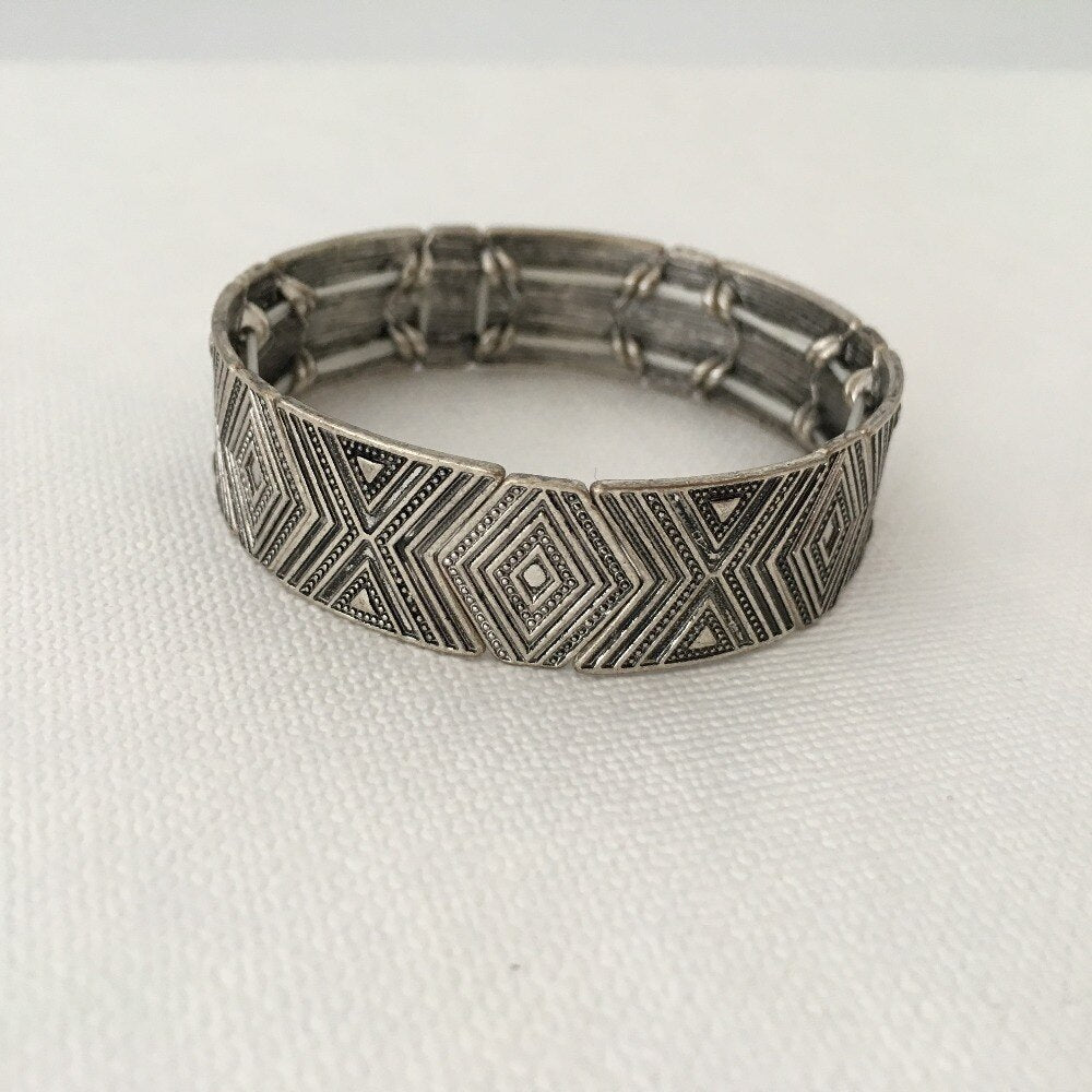 FASHION JEWELRY ANTIQUE RHODIUM COLOR PLATING GEOMETRIC SLICE STRAND BRACELET FOR WOMEN GIRL