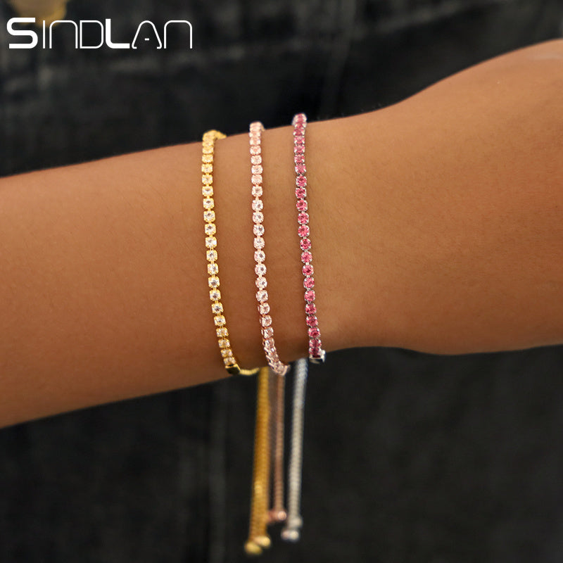 Sindlan 1PC Adjustable Crystal Bracelets for Women Femme Rhinestone Boho Bracelet Bangle Girl Gift Wedding Bridal Wrist Jewelry