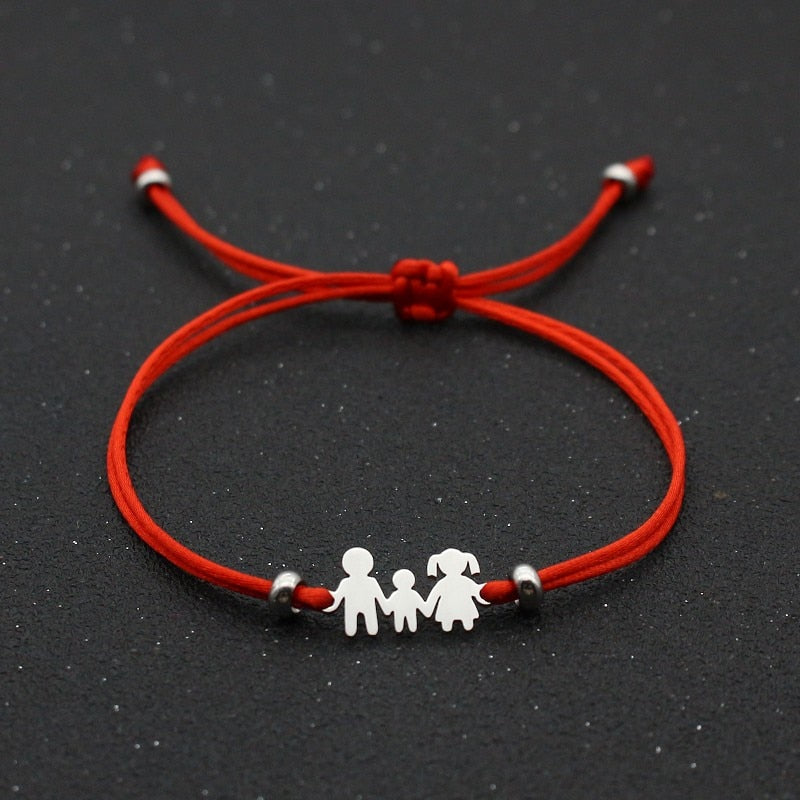 Cute Bear Lucky Red String Bracelet Braided Adjustable Stainless Steel Charm Bracelets for Family Dad Mom Son Jewelry Child Gift
