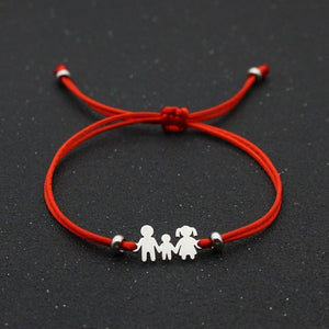 Cute Bear Lucky Red String Bracelet Braided Adjustable Stainless Steel Charm Bracelets for Family Dad Mom Son Jewelry Child Gift
