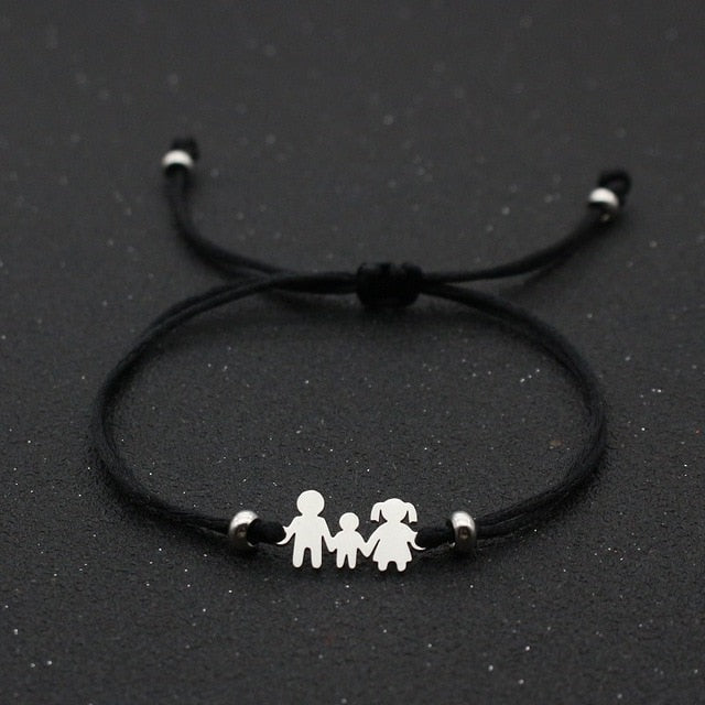 Cute Bear Lucky Red String Bracelet Braided Adjustable Stainless Steel Charm Bracelets for Family Dad Mom Son Jewelry Child Gift