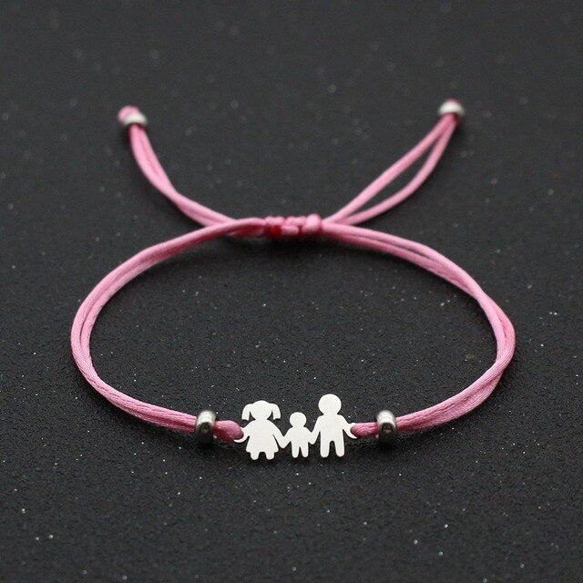 Cute Bear Lucky Red String Bracelet Braided Adjustable Stainless Steel Charm Bracelets for Family Dad Mom Son Jewelry Child Gift