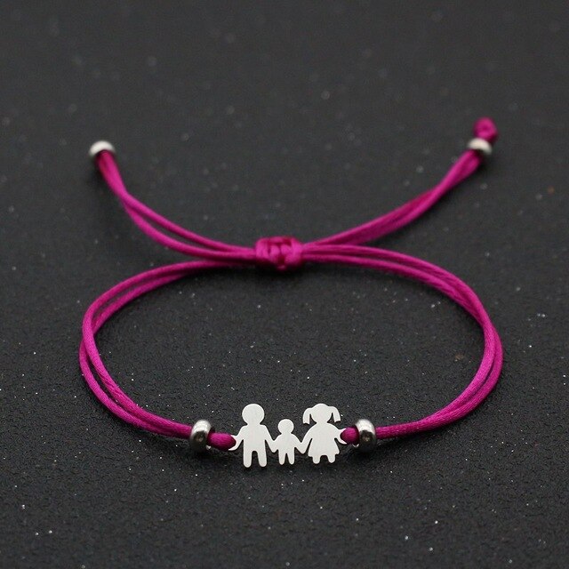 Cute Bear Lucky Red String Bracelet Braided Adjustable Stainless Steel Charm Bracelets for Family Dad Mom Son Jewelry Child Gift