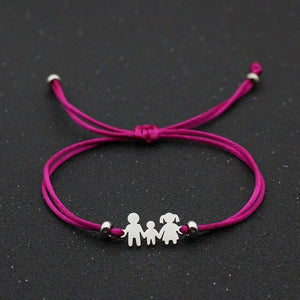 Cute Bear Lucky Red String Bracelet Braided Adjustable Stainless Steel Charm Bracelets for Family Dad Mom Son Jewelry Child Gift