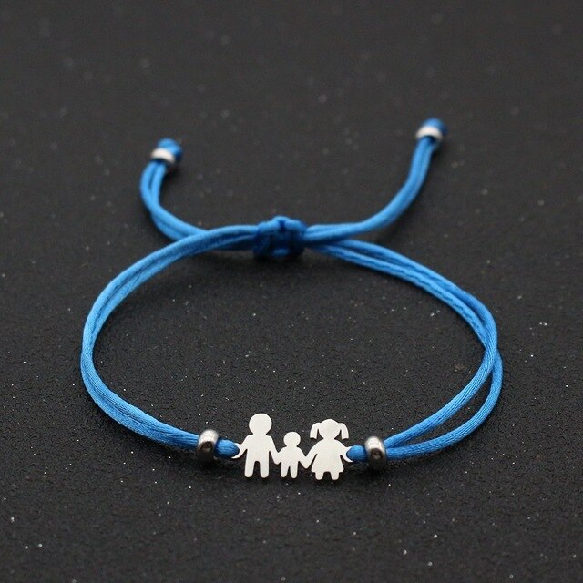 Cute Bear Lucky Red String Bracelet Braided Adjustable Stainless Steel Charm Bracelets for Family Dad Mom Son Jewelry Child Gift