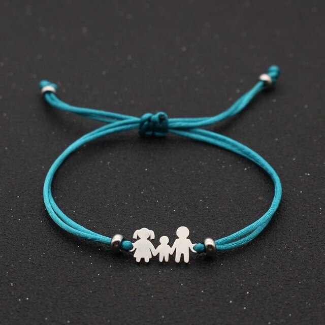 Cute Bear Lucky Red String Bracelet Braided Adjustable Stainless Steel Charm Bracelets for Family Dad Mom Son Jewelry Child Gift