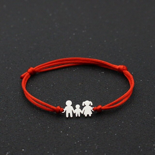 Cute Bear Lucky Red String Bracelet Braided Adjustable Stainless Steel Charm Bracelets for Family Dad Mom Son Jewelry Child Gift