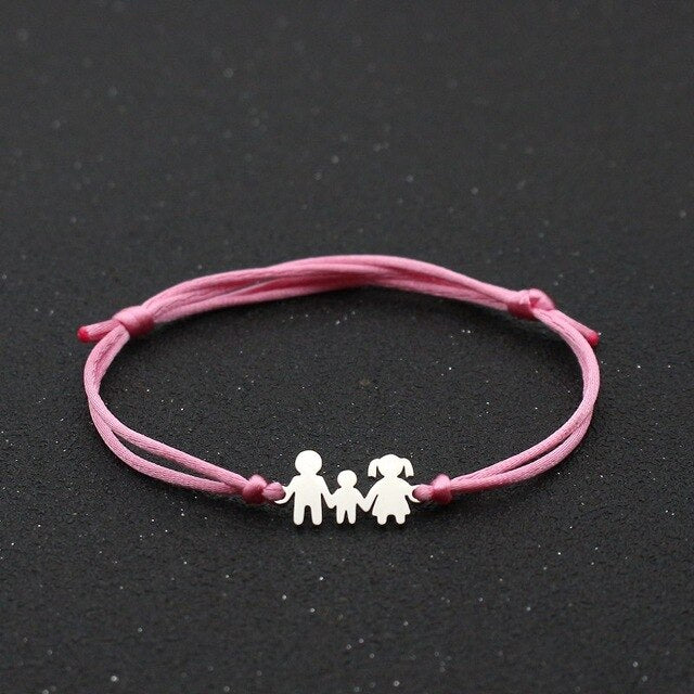 Cute Bear Lucky Red String Bracelet Braided Adjustable Stainless Steel Charm Bracelets for Family Dad Mom Son Jewelry Child Gift