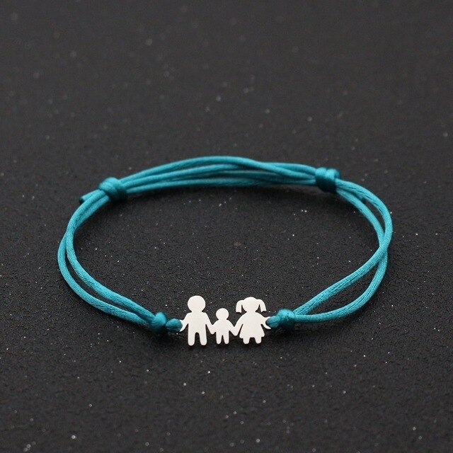 Cute Bear Lucky Red String Bracelet Braided Adjustable Stainless Steel Charm Bracelets for Family Dad Mom Son Jewelry Child Gift