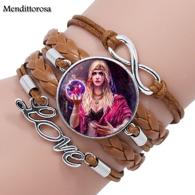 Mendittorosa Inuyasha Kids Jewelry With Glass Cabochon Multilayer Black/Brown Leather Bracelet Bangle For Women Children