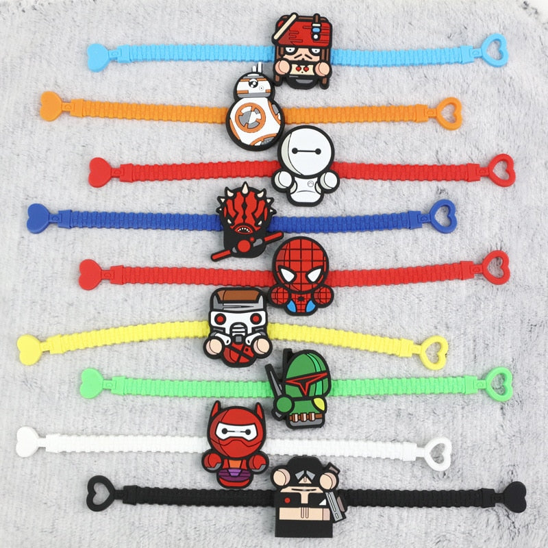 Cartoon The Avengers Spider-Man BB8 bracelets PVC Bangles Gifts for children Kids accessories Adjustable  zipper wristband