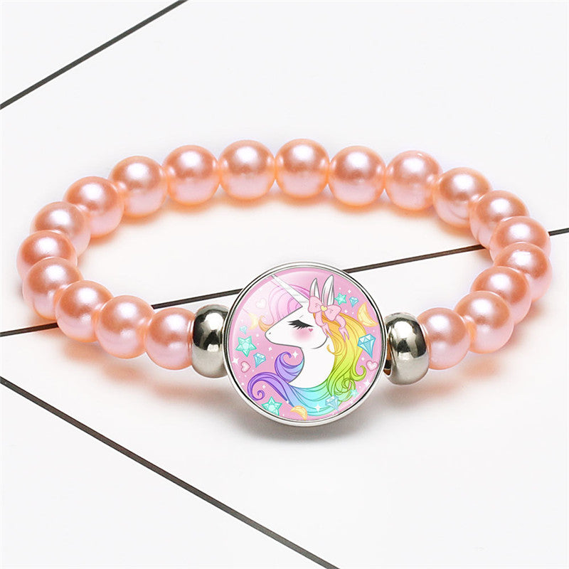 New Cartoon Unicorn Children Bracelet Girl Lovely Bracelets Pegasus Unicorn Beaded Bracelet Sweet Strand Bracelets Jewelry
