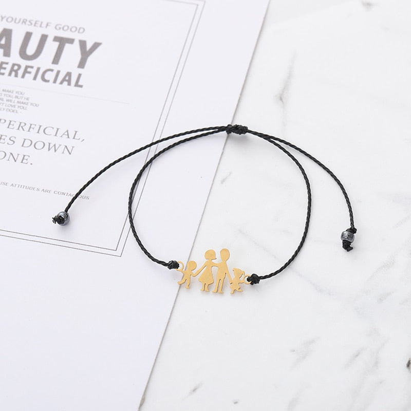 G.YCX Sweet Steel Figure Family Bracelets Mom Dad Girl Boy Adjustable Lucky Red Rope Kids Bracelets Children Protection Jewelry